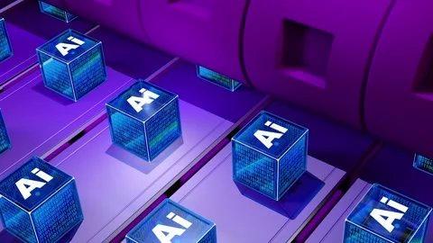 Loopable animation of factory production line producing AI Chip Vídeo Stock 264783780