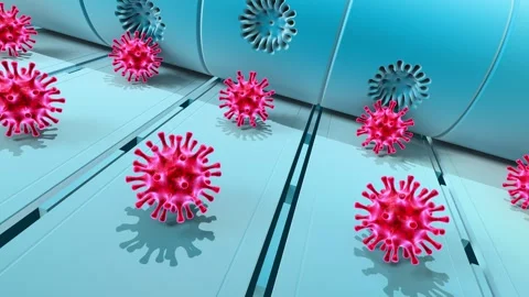 Loopable animation of factory production line producing pandemic virus Stock Footage 266443743