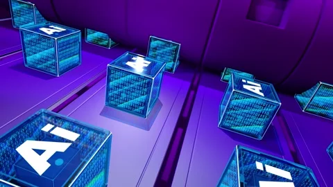 Loopable animation of factory production line producing AI Computer Stock Footage 268628153