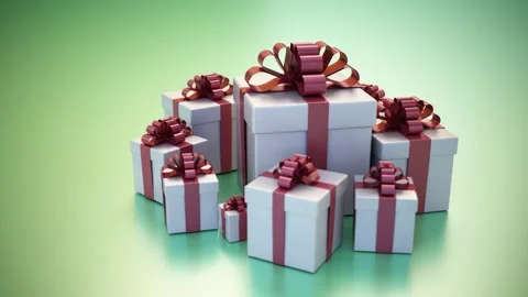 Loopable animation of giftboxes wrapped with red ribbons on green background. Stock Footage 285605798
