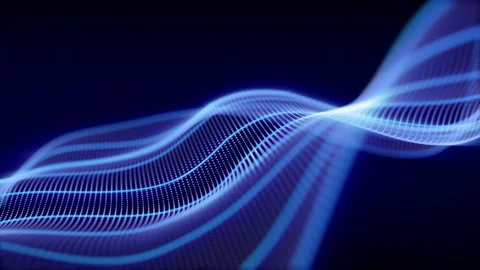 Loopable animation of glowing blue waves made of particles and neon lines Stock Footage 271235362