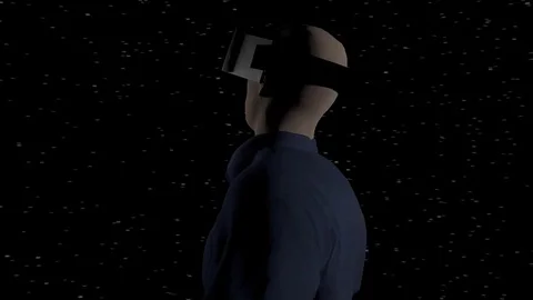 Loopable Animation Man with Virtual reality headset in virtual space background Stock Footage 75176753