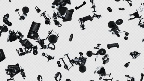 Loopable animation of several stylized objects related to a gym Stock-Footage 343649010