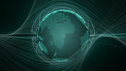 Loopable animation of spinning hologram of the Earth and glowing lines Stock Footage 270412193