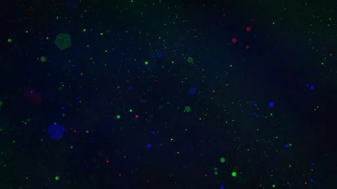 Loopable animation of vibrant red, green, and blue pentagon bokeh particles Stock Footage 345375395