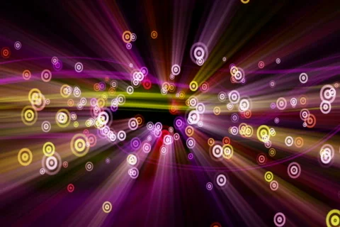 Loopable background flying circle pulsating particles with shine beams Stock Footage 716448