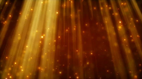 Loopable background flying golden particles in light beams Stock Footage