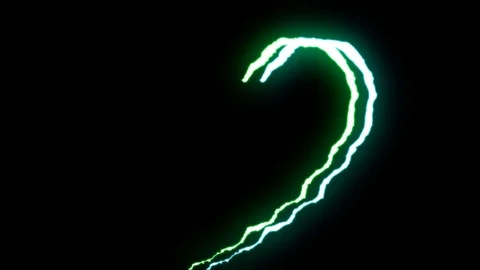 Loopable BLUE GREEN neon Lightning bolt HEART shape flight on black background Video stock 91611064