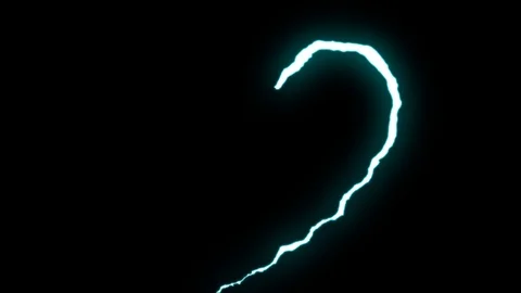 Loopable BLUE neon Lightning bolt HEART shape flight on black background Stock Footage 91611337