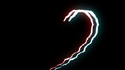 Loopable BLUE RED neon Lightning bolt HEART shape flight on black background Video stock 91611455