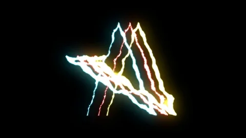 Loopable BLUE RED YELLOW neon Lightning bolt STAR symbol shape flight on black Video stock 91611098