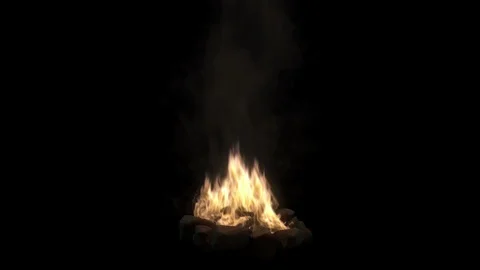 Loopable camp fire with smoke isolated on black background with alpha channel Stock Footage