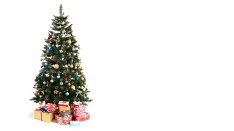 Loopable Christmas Tree With Toys and Gift Boxes Isolated on White Background. Video stock 144316871