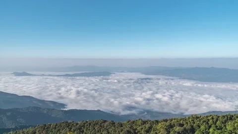 Loopable Cinemagraph Timelapse of Fog Moving under View Point on Sunny Day Video stock 100801118