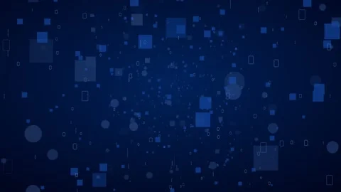 Loopable digital data stream background with blue geometric shapes and flying Stock Footage 342761455