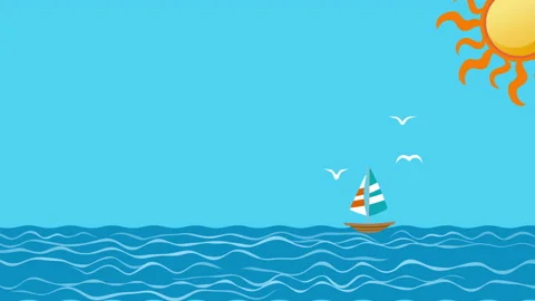 Loopable file - Yacht  floating in the sea and flying seagulls animation Stock Footage 201663232