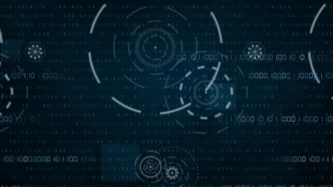 Loopable futuristic background with glowing binary numbers and rotating Stock Footage 342304584