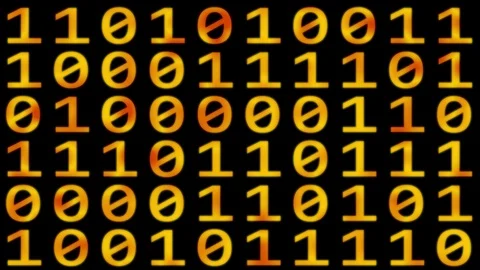 Loopable: Glowing Orange Binary Digital Code Abstract Background With Randomly Vidéo 88237431