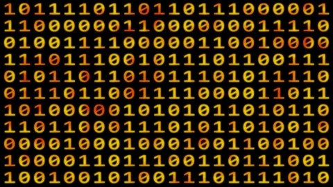 Loopable: Glowing Orange Binary Digital Code Abstract Background With Randomly Vidéo 97348463