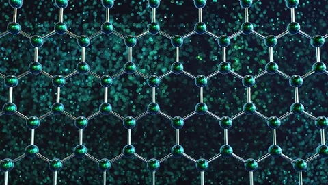 Loopable graphene structure. Rows of carbon atoms with particles in background Vidéo 85189331