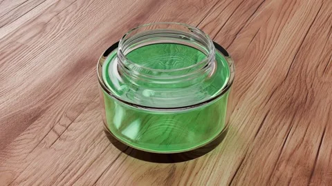 Loopable Green Gel in Glass Jar on Wooden Surface Animation. 4K Stock Footage 323180290
