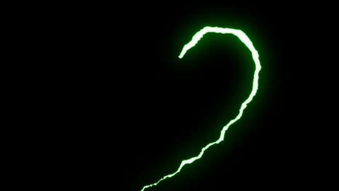 Loopable GREEN neon Lightning bolt HEART shape flight on black background Stock Footage 91611575