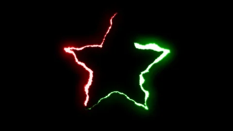 Loopable GREEN RED neon Lightning bolt STAR symbol shape flight on black Stock Footage 91646566