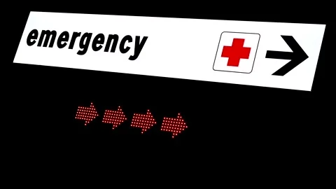 Loopable hight shot of emergency sign  with  flashing directional arrow Stock Footage 152338296