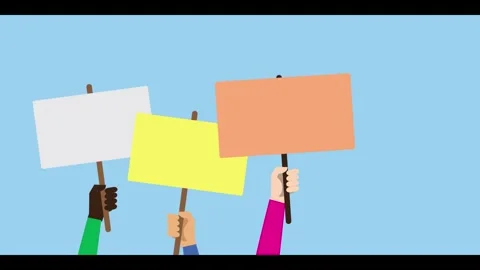 Loopable illustrated anti-racism crowd, protesting hands and protest Stock Footage 317672857