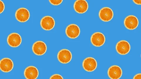 Loopable modern blue geometric backgroud with moving spinning oranges Stock Footage 135222177
