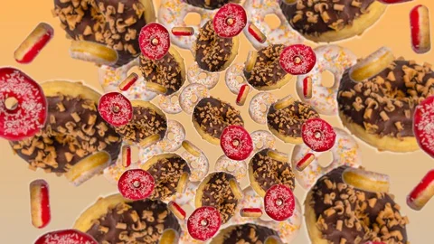 Loopable Motion Background of kaleidoscope of donuts. Abstract colorful anima Stock-Footage 129081153