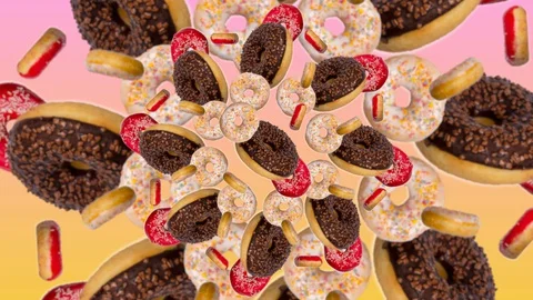 Loopable Motion Background of kaleidoscope of donuts. Abstract colorful anima Stock-Footage 129081174