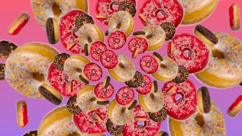 Loopable Motion Background of kaleidoscope of donuts. Abstract colorful anima Stock-Footage 129081199