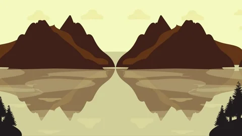 Loopable mountain lake animation with pine trees reflection minimalist nature ba Stock Footage 319678140