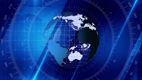 Loopable MOV Blue Background Glob &amp; Compass with Shine Movable Line Stock Footage 136098883