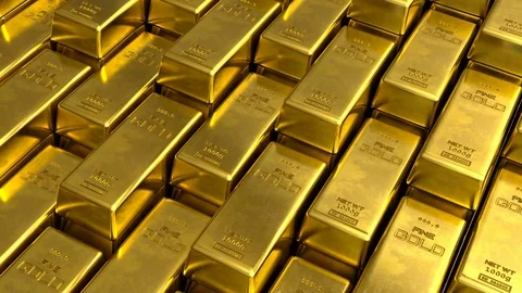 Loopable moving over stairs of stacked fine gold bars. Stock Footage 111452719