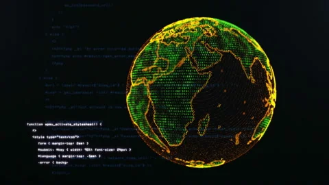 Loopable program code with globe Video stock 87844210