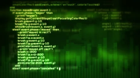 Loopable program code moving on a computer screen. 4 in 1. Front view. 库存影片 54838784