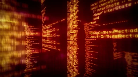 Loopable program code moving on a computer screen. Red. 3 in 1. 库存影片 59573960