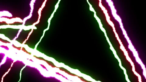 Loopable PURPLE GREEN RED neon Lightning bolt STAR symbol shape flight on black Stock Footage 91611195