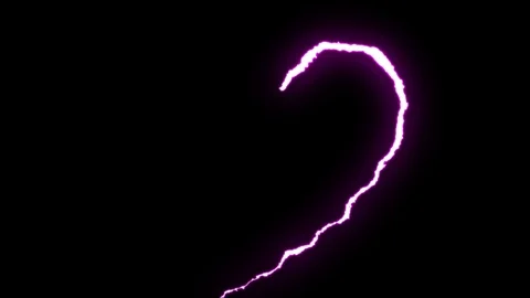 Loopable PURPLE neon Lightning bolt HEART shape flight on black background Stock Footage 91611327