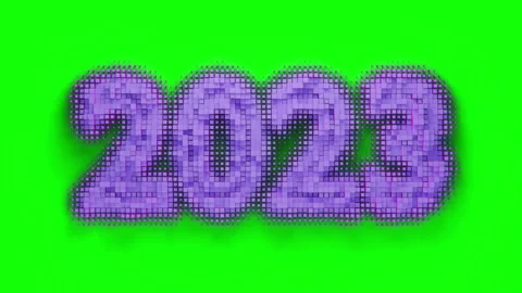 Loopable purple numbers 2023 Cubes on ChromaKey Video stock 220320148