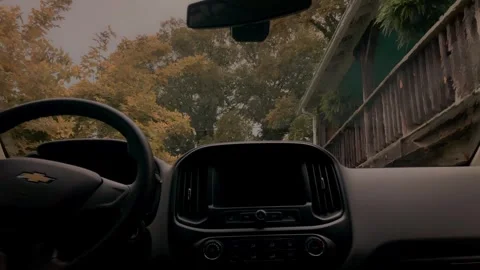 Loopable Rain on Windshield with Fall Leaves Stock Footage 247671708