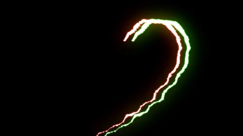Loopable RED GREEN neon Lightning bolt HEART shape flight on black background Stock Footage 91611463