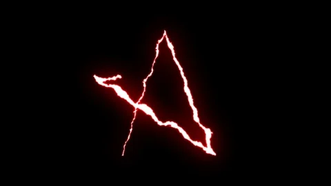 Loopable RED neon Lightning bolt STAR symbol shape flight on black background Video stock 91611075