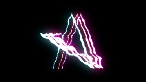 Loopable RED PURPLE BLUE neon Lightning bolt STAR symbol shape flight on black Stock Footage 91611108
