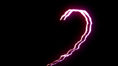 Loopable RED PURPLE neon Lightning bolt HEART shape flight on black background Stock Footage 91611030