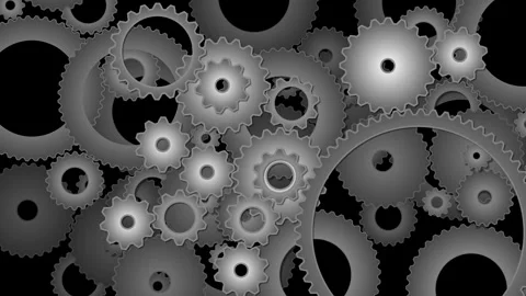 Loopable rotating interlocking mechanical gears and cogs in various sizes and Stock Footage 320607837