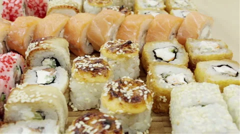 Loopable rotating Sushi.  Stock Footage 62981899