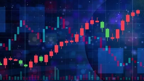 Loopable scrolling financial candlestick charts, digital globe with global Stockbeeldmateriaal 332924208